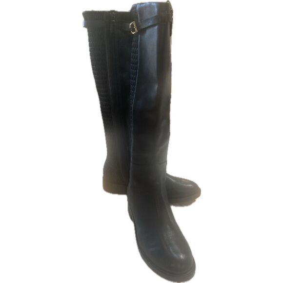 Cole Haan Black Tall Heeled Boots with Strap Accent - Picture 5 of 11
